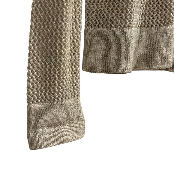 LOFT Women's Beige Gold Metalllic Open Stitch Cardigan Size M Long Sleeve - Picture 3 of 7